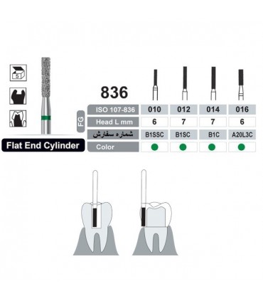 فرز الماسی استوانه ای|فرز الماسی تراش 836 مدل استوانه ای ته صاف توربین - Dentalree
