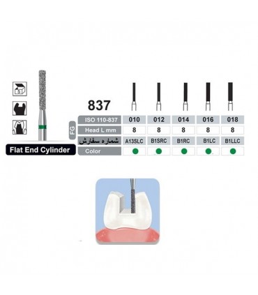 فرز الماسی استوانه ای|فرز الماسی تراش 837 مدل استوانه ای ته صاف توربین - Dentalree