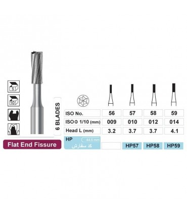 فرز کارباید|فرز جراحی هندپیس کارباید 5 عددی Dentalree- Straight Flat End Fissure